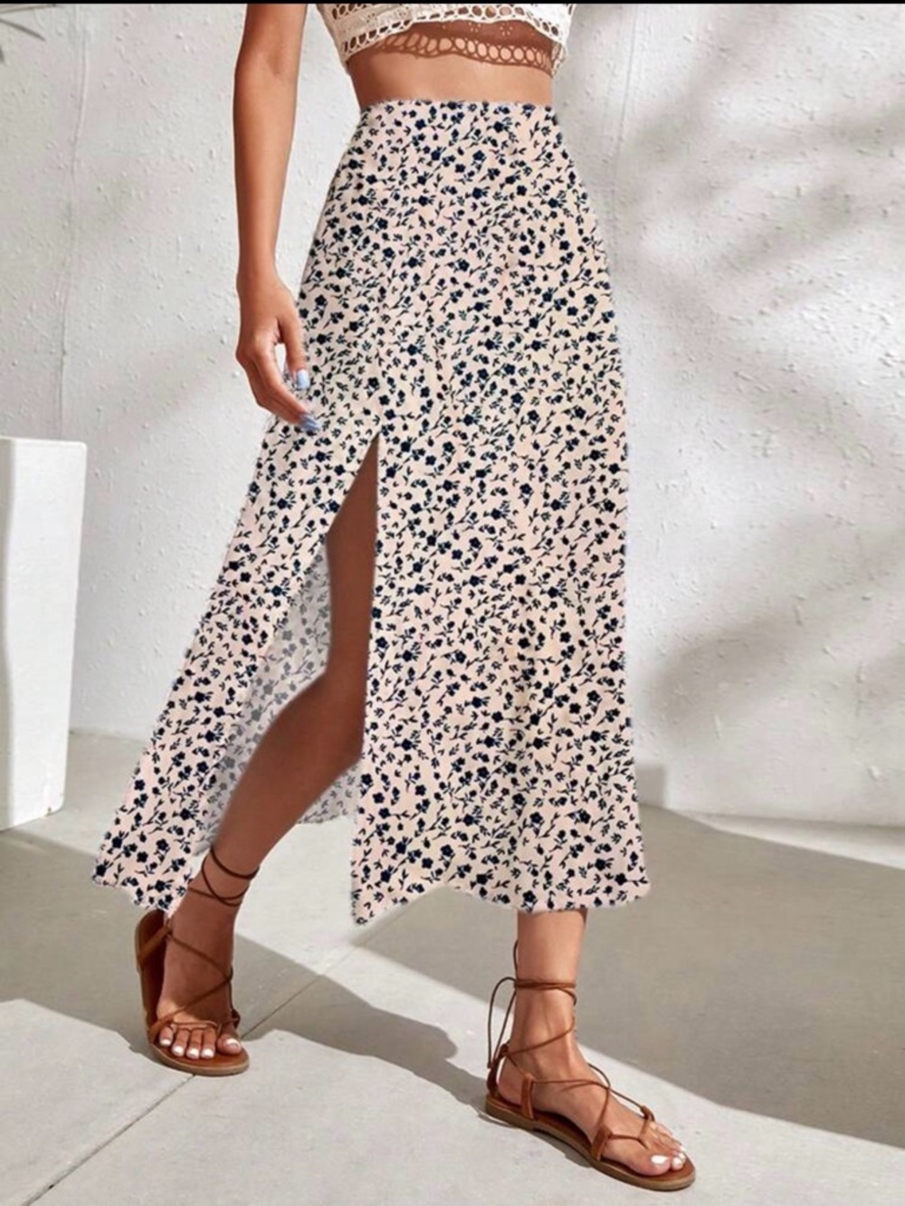 Floral High-Slit Maxi Skirt - Pink/Black